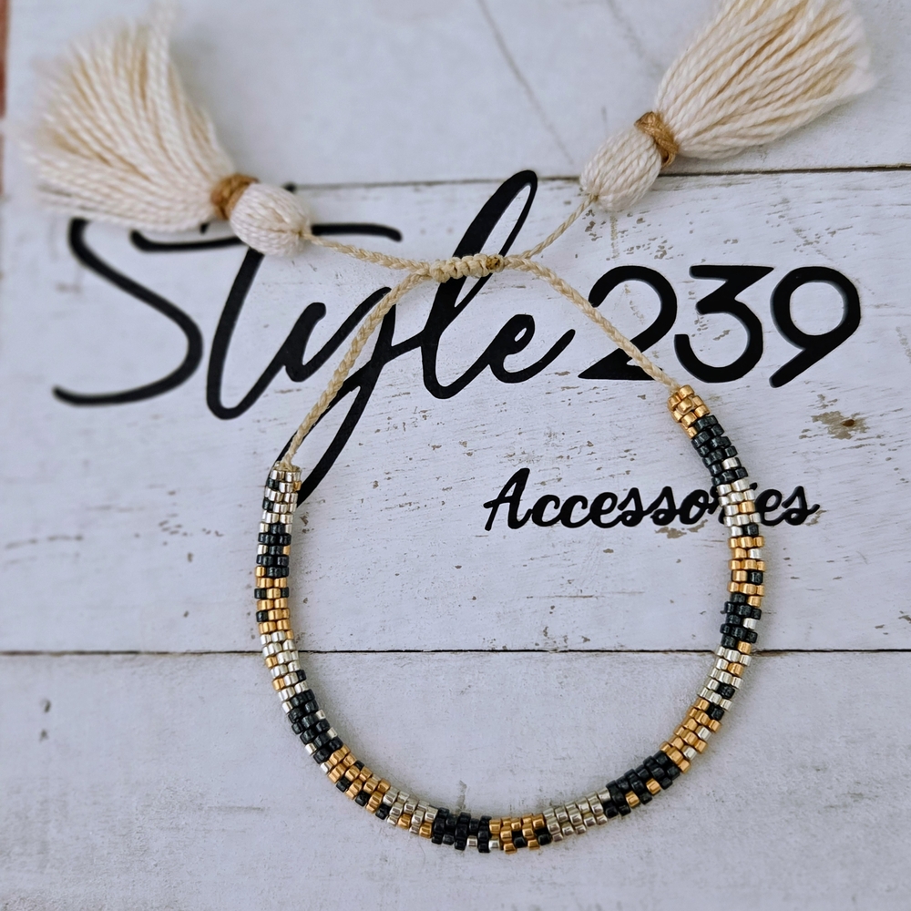 Gold and Black Miyuki Adjustable Bracelet